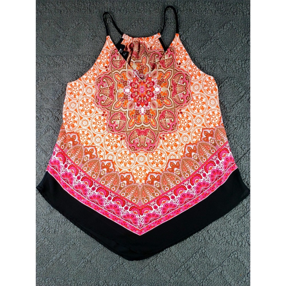 Women's Size Medium Orange Pink Paisley Medallion Halter Camisole Top